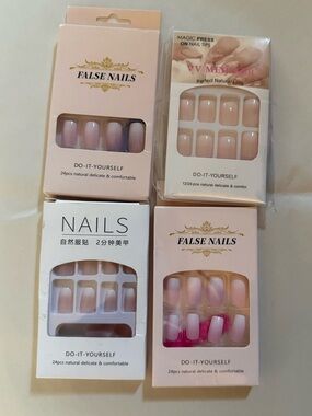 NIB 4 Sets of False Nails in Gradient Pink/White,Med Length,DIY,Nail Art,Easy